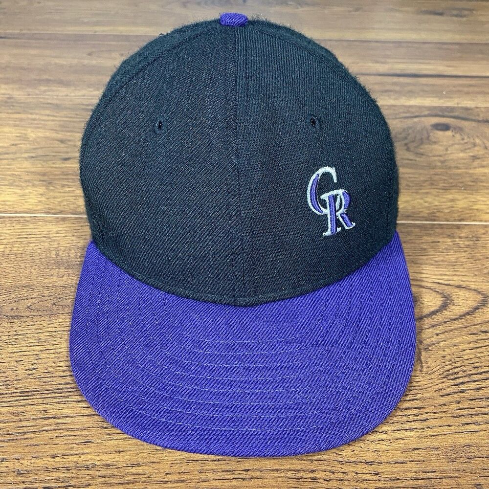Vintage Colorado Rockies Fitted Hat New Era 7 1/8 Black Purple Cap Wool Mens MLB